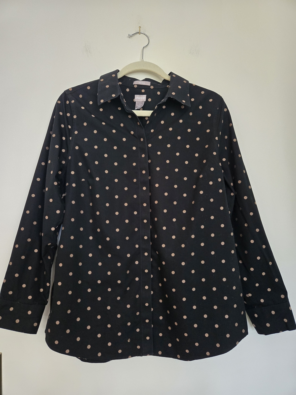 Chico's Black Shirt with Tan Polka Dots